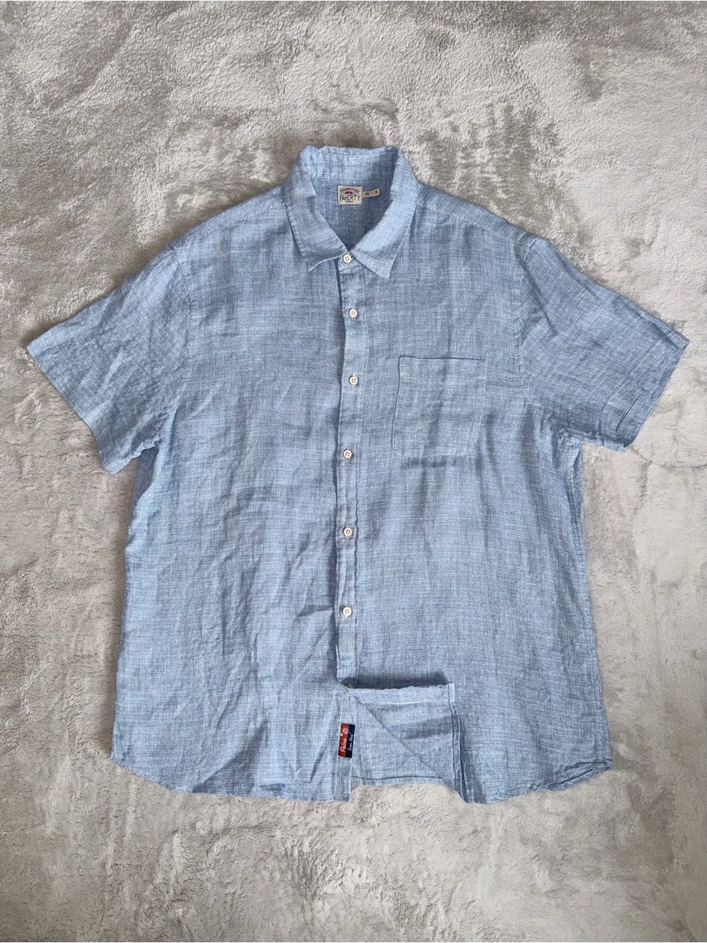 Faherty Palma Linen Short Sleeve Shirt In Blue Basketweave Men's XL
